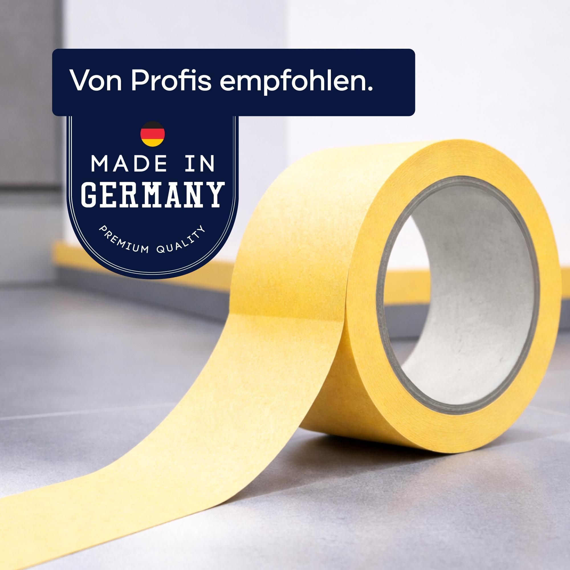 Plid® Goldband Malerkrepp (19mm x 50m, 4 Rollen) - Malerklebeband Nassfest - Innen & Außen - Abklebeband Maler, verhindert Unterlaufen von Farben