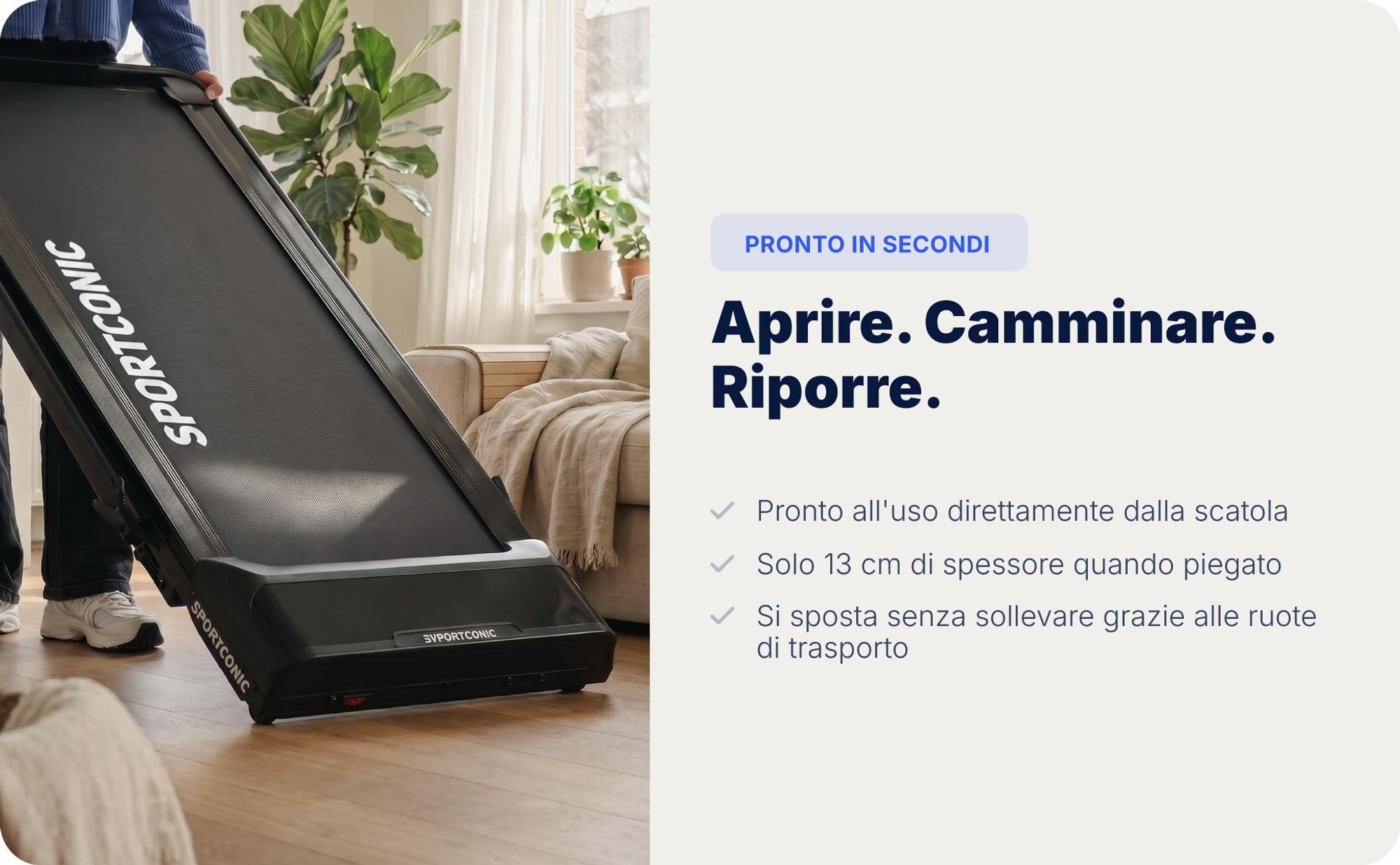 Sportconic Tapis Roulant Elettrico 12 km/h, Walking Pad Pieghevole Casa Ufficio, Inclinazione 9%, Display LED, Supporto Tablet