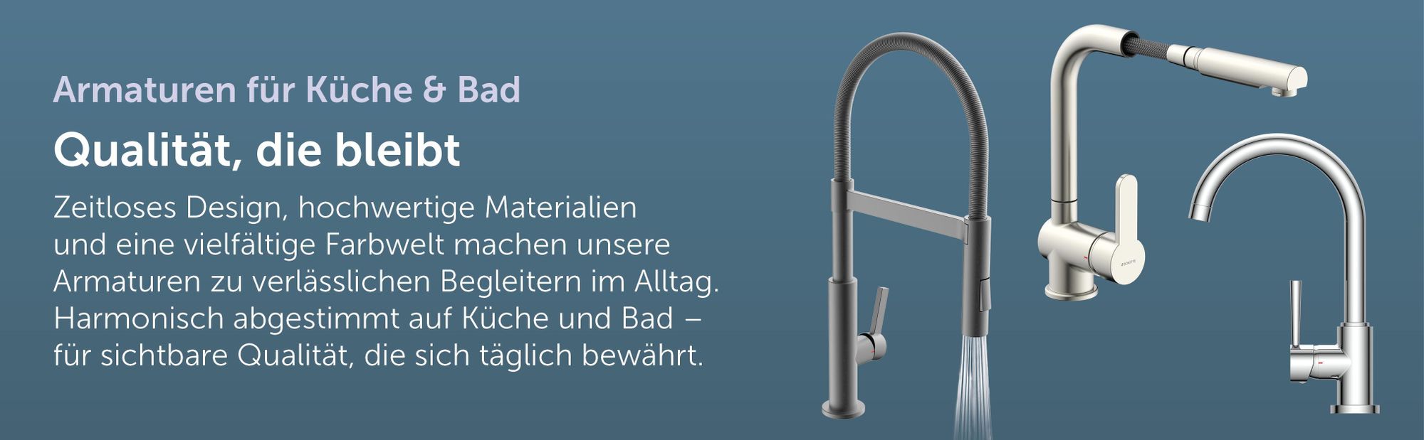 Das Bild zeigt drei verschiedene Küchenarmaturen von Schütte.