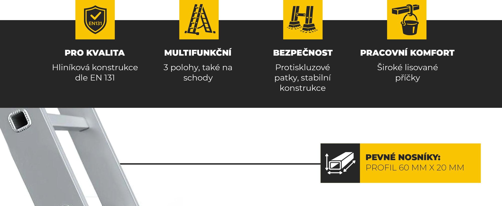 Drabest | Žebřík - žebřík 3x12 stupňů, skládací žebřík - nosnost 150 kg - hliníkový žebřík, schodišťový žebřík, protiskluzové patky