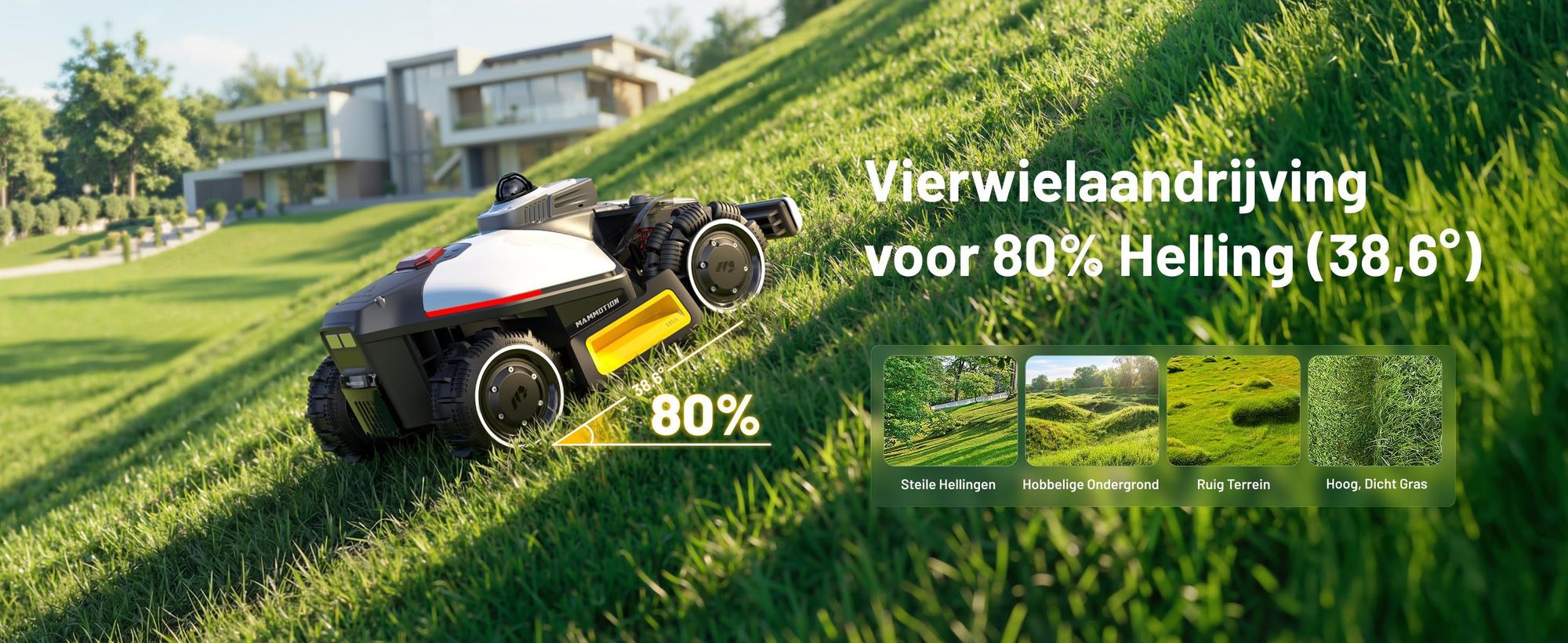 Robotmaaier Mammotion LUBA Mini 2 AWD 1500, met garage en wasstandaard, zonder kabel, voor 1500 m², kanten maaien, hellingen 80%, auto-kartering, APP