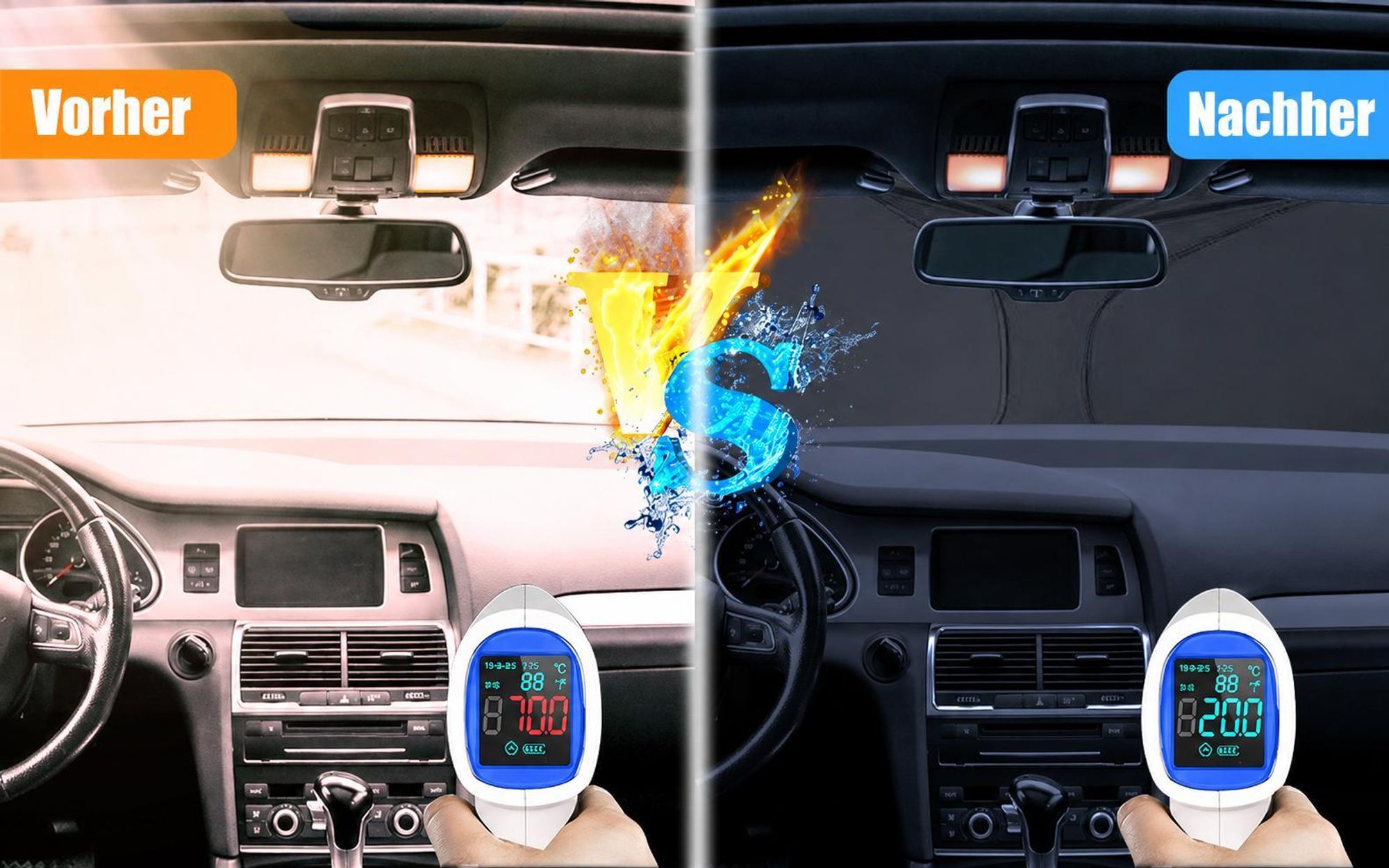 Sonnenschutz Auto Frontscheibe, Faltbar Sonnenschirm, UV-Schutz Auto Sonnenblende für die Windschutzscheibe, für Kompakt Fahrzeuge, 160×86 cm