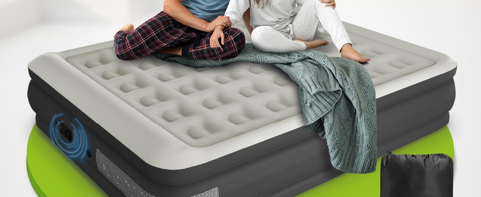 Juskys Luftmatratze Sapri L in Grau / Anthrazit - 2 Personen Luftbett selbstaufblasend mit Pumpe