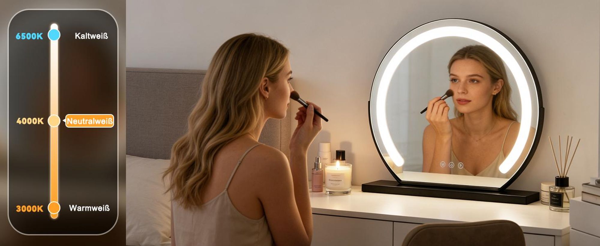 ZMH Schminkspiegel mit Beleuchtung Spiegel 40×35CM LED Vanity Mirror Kosmetikspiegel Tischspiegel 3 Modi Schminktischspiegel Schwarz Touch Dimmbar
