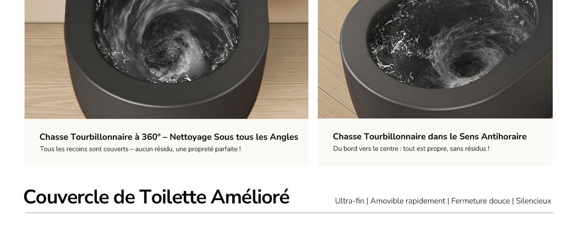 EMKE Toilettes suspendues sans rebord Céramique Économies d'eau Toilettes à fixation murale avec chasse d'eau directe Contre-rinçage à double trou Couvercle Soft-Close Noir mat