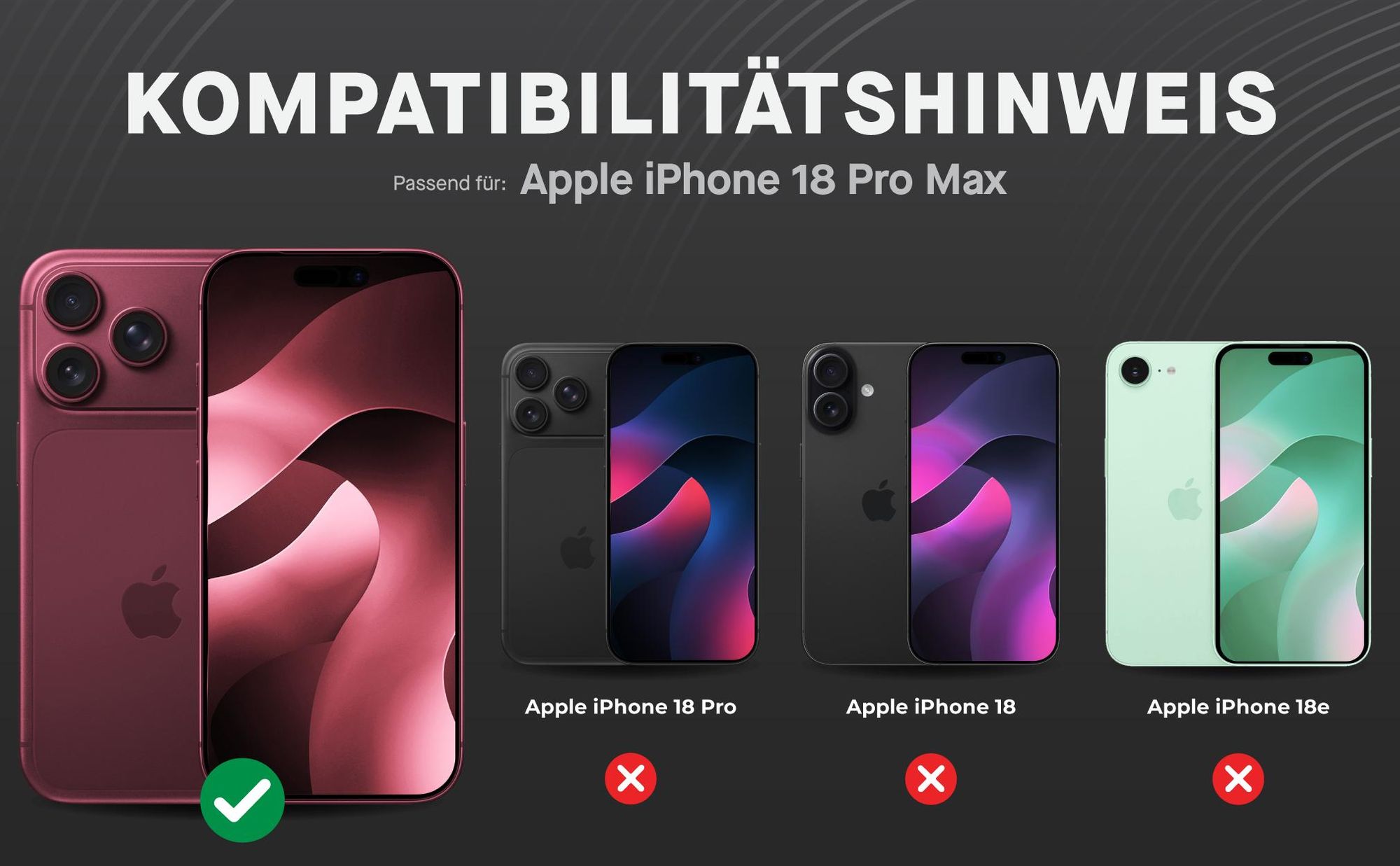 Kompatibilitätshinweise Displayglas für Apple iPhone 18 Pro Max