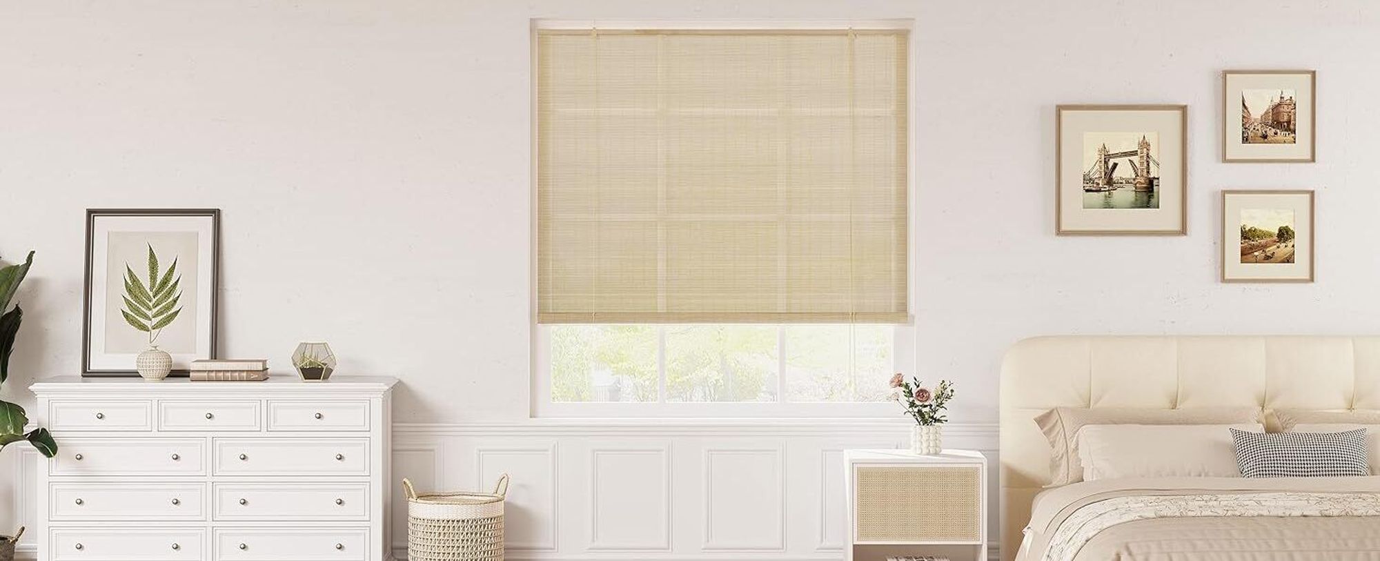 WOLTU Bambusrollo Sonnenschutz Sichtschutz, Seitenzugrollo Lichtfilter Belüftung, Natur, 60X220cm(BxH)