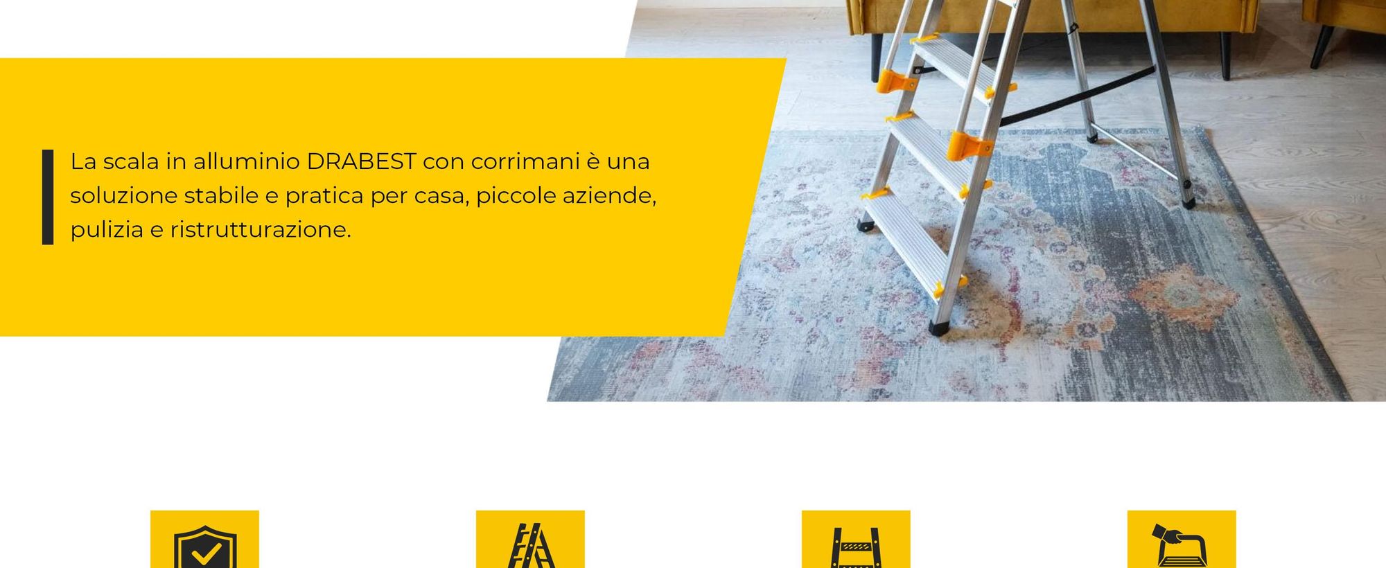 Drabest | Scala - 5 gradini, portata 150 kg - Scala con corrimano, scala in alluminio, piedini antiscivolo, scaletta, scala pieghevole