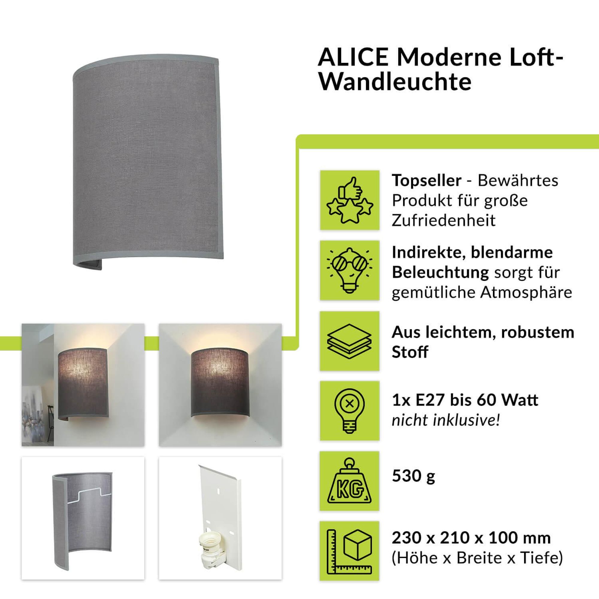 Highlights der ALICE Wandleuchte in Grau