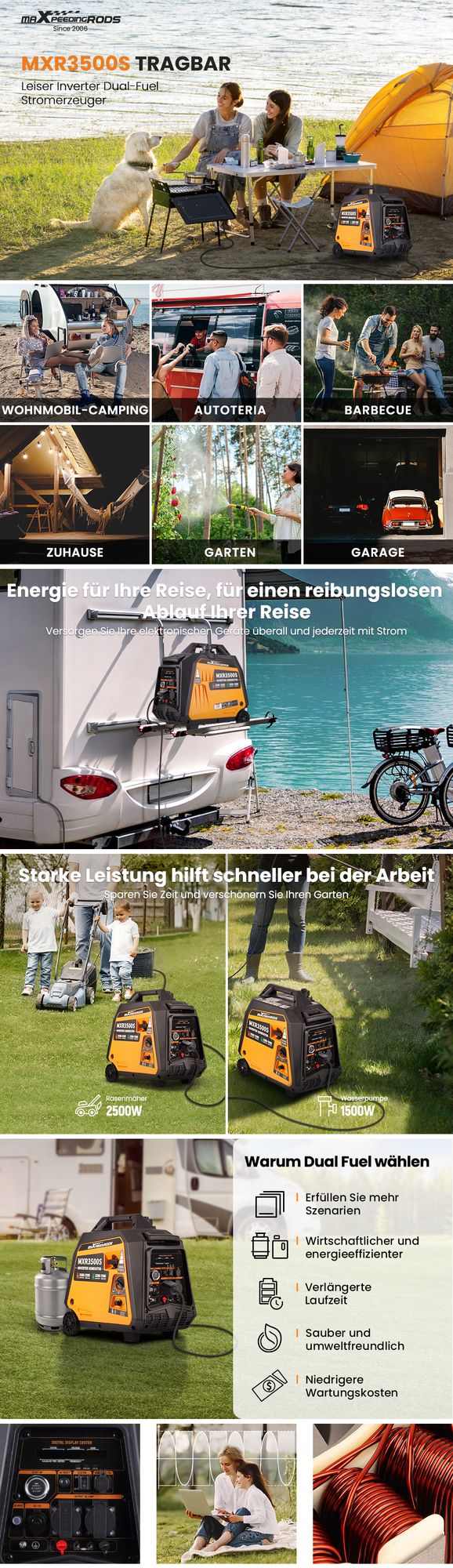 MaXpeedingrods Dual Fuel Stromerzeuger Inverter Generator 3500W Tragbar 25kg for Notsituationen