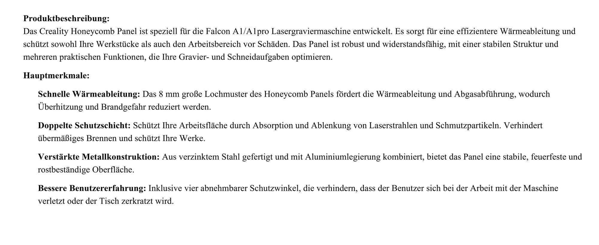 Creality 460*346mm Honeycomb Panel – Kompatibel mit Falcon A1/A1 pro, Schnell Kühlender, Robuster Schutz