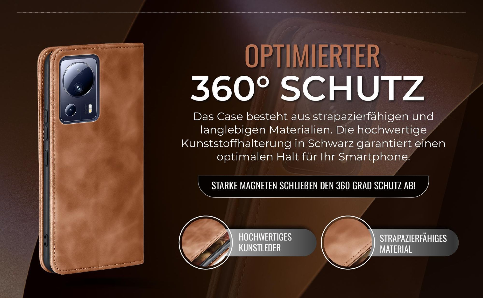 Hellbraune Handyhülle für Xiaomi 13 Lite mit 360 Grad Schutz