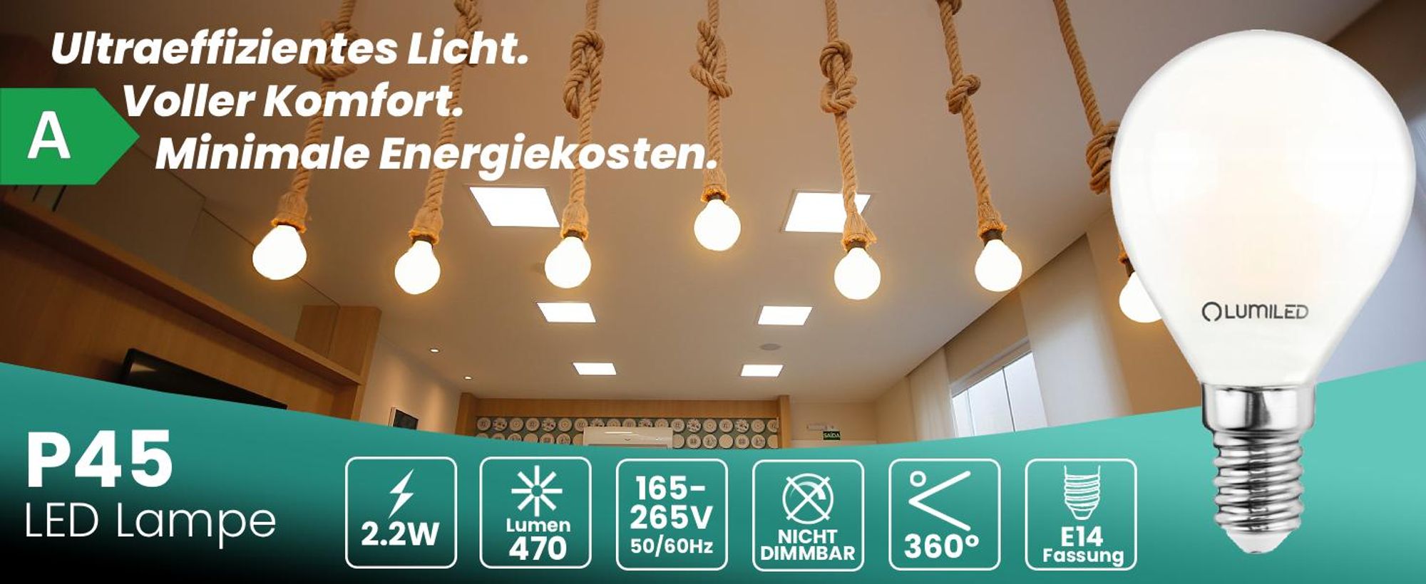 LUMILED LED 6er Set Golfball Lampe P45 E14 Ultraeffizient 2.2W 470lm Ersatz 40W 2700K Warmweiß Filament Milchglas Tropfenform 360° Abstrahlwinkel Nicht Dimmbar 6 Stück