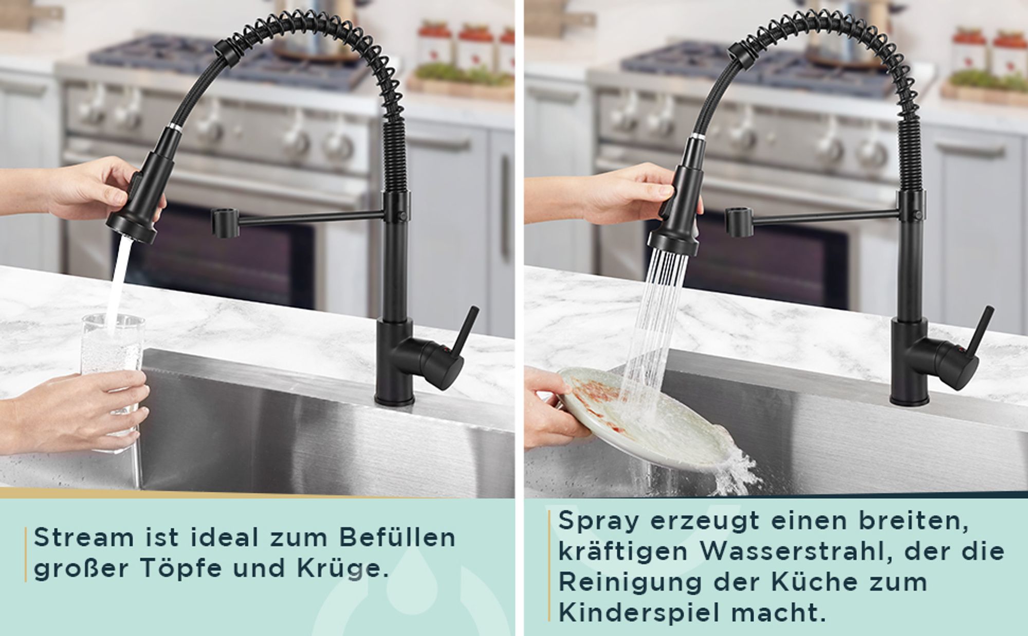 Wasserhahn Küche, Hoher Bogen Hochdruck Küchenarmatur mit Herunterziehen Brause Armatur, Mischbatterie Spültischarmatur Küchenarmaturen, 360°