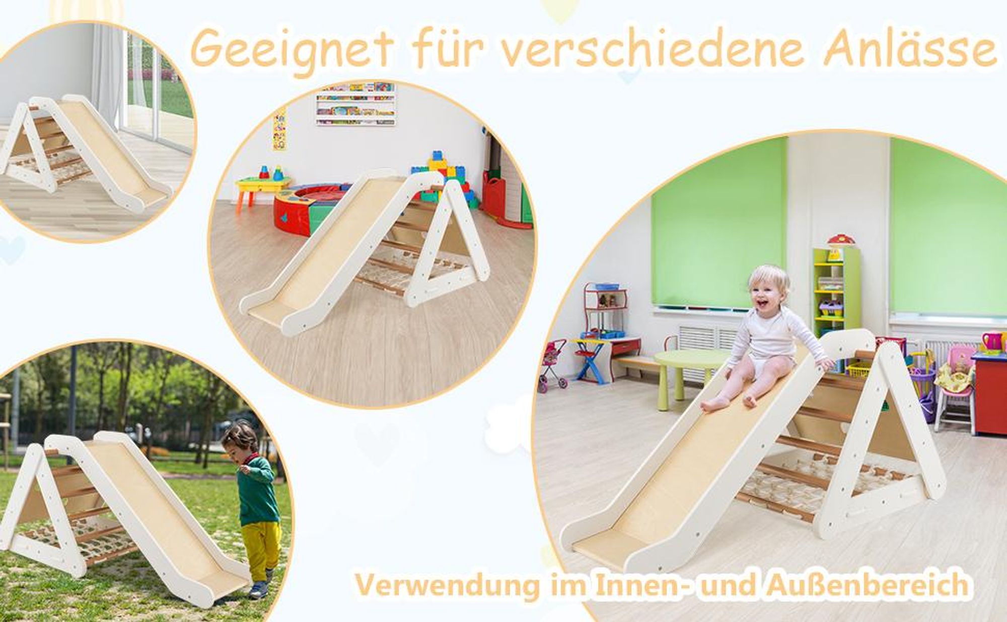 COSTWAY 4in1 Kletterdreieck indoor mit Rutsche&Klettern, Klettergerüst aus Holz, Sprossendreieck, Kletterspielzeug Kletterdreiecken für kinder 1+Grau