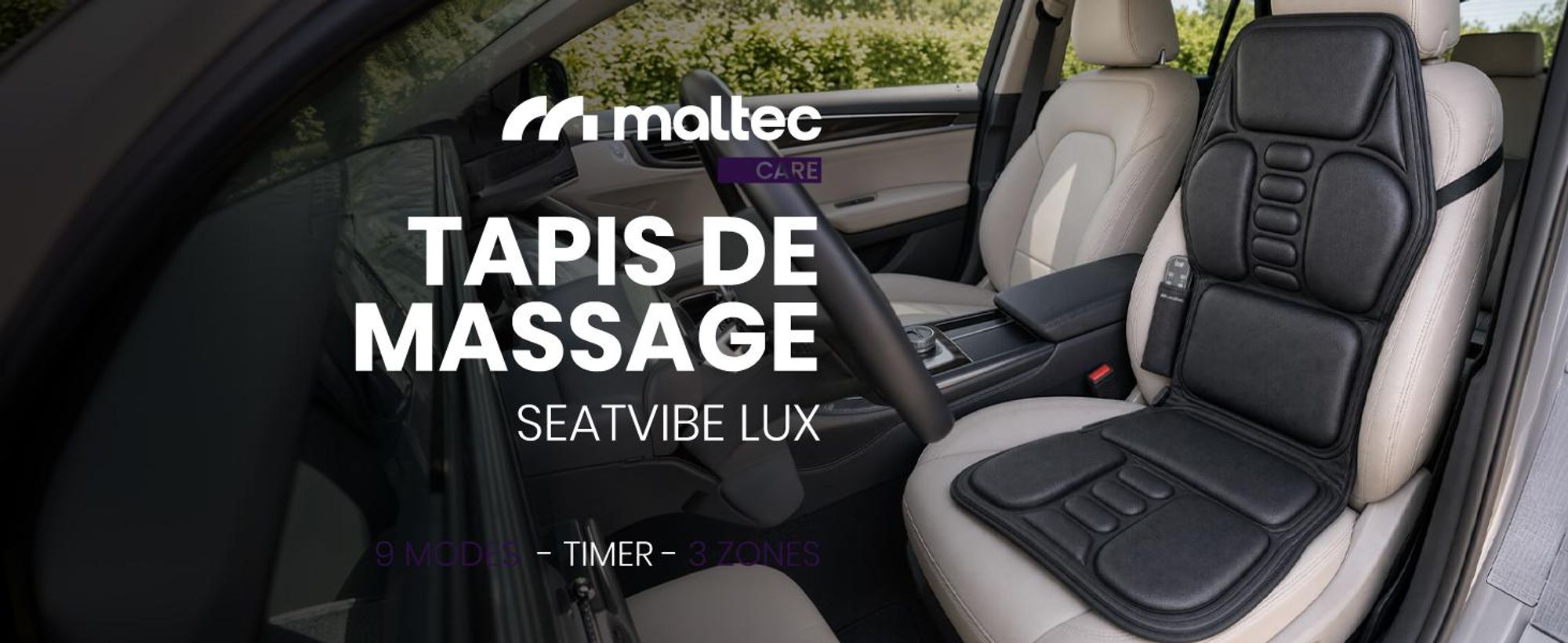 Coussin de massage MalTec avec télécommande, tapis de massage pour tout le corps, 9 modes de massage par vibration, idéal pour le dos, les jambes et le cou, couleur noire