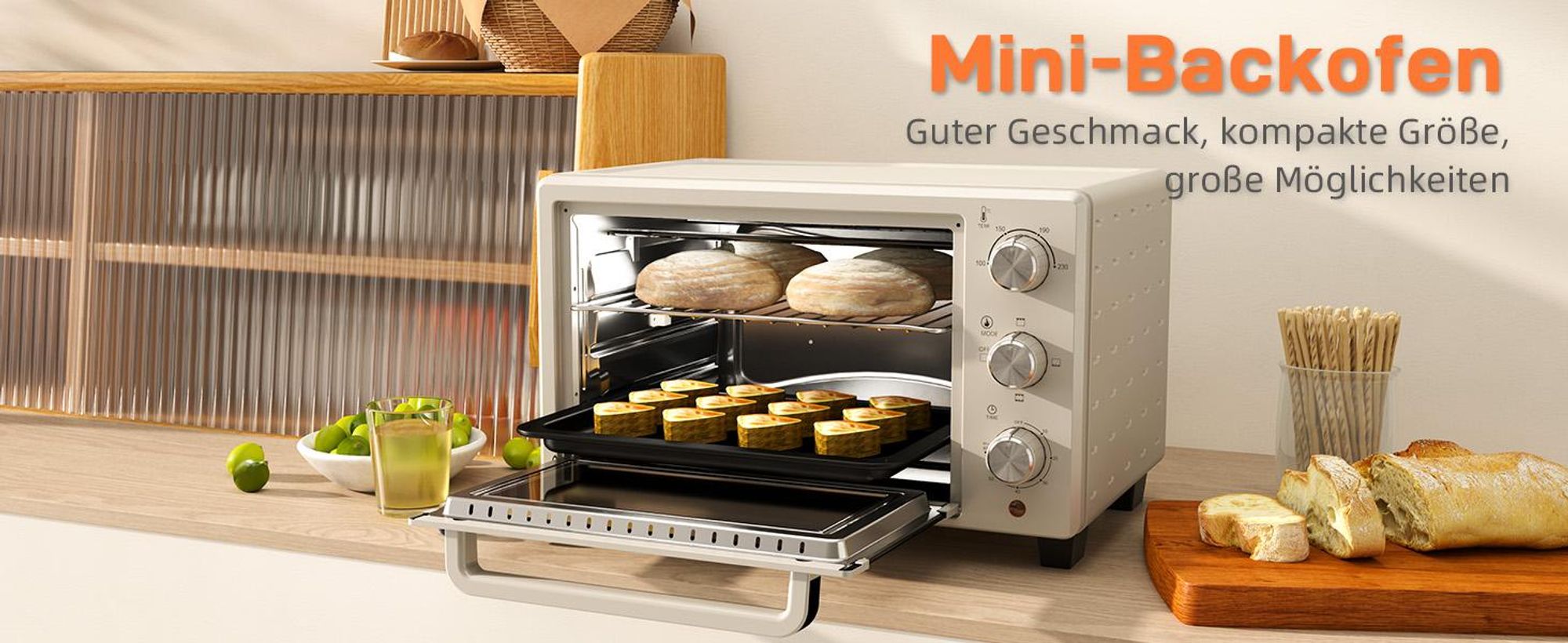 HOMCOM Mini Backofen 21L Pizzaofen Miniofen mit Backblech Grillrost Krümmelblech