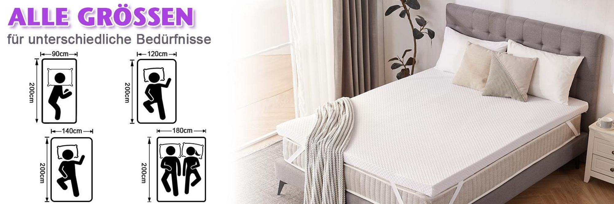 WENTA Matratzentopper 120x200cm, H2 weich Topper Gel Memory Schaum, 5 cm hoch, Rutschfest, Ergonomisch für Boxspringbett, Schlafsofa, Wohnwage