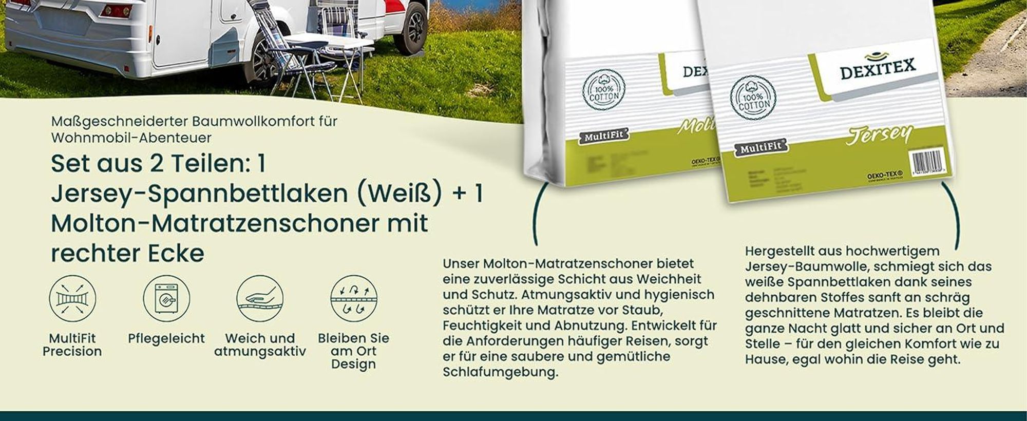 Wohnmobil in der Natur mit Spannbettlaken und Matratzenschoner