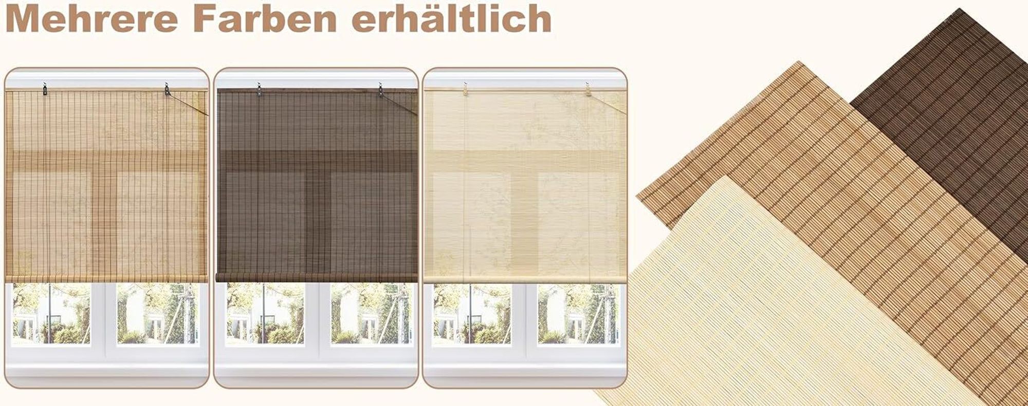 WOLTU Bambusrollo Sonnenschutz Sichtschutz, Seitenzugrollo Lichtfilter Belüftung, Natur, 60X220cm(BxH)