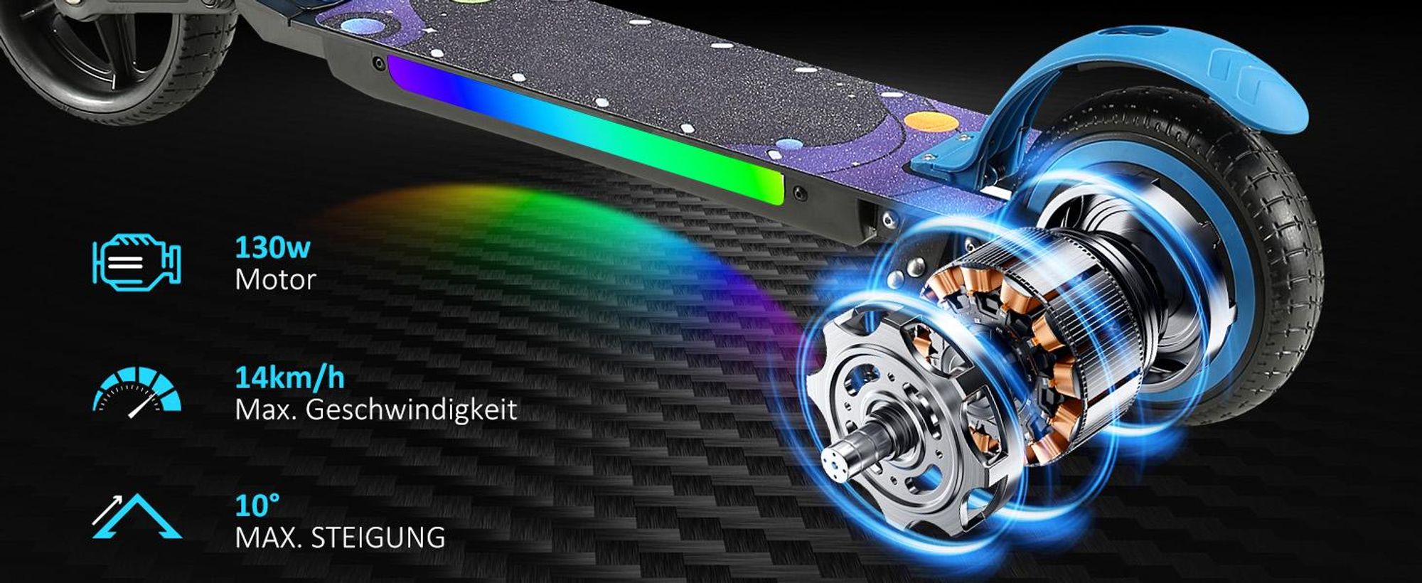 Elektroroller Kinder, Elektroscooter Für 6–12 Jahre, 130W, 14 km/h, 5–8 km, LED-Display, Stoßdämpfer, Klappbar E-Scooter Schwarz