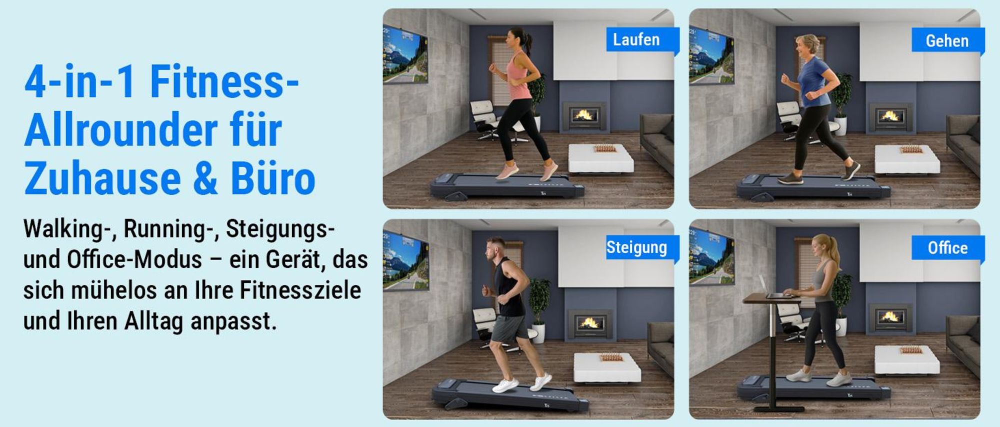 Walking Pad Laufband klappbar AsVIVA T25 Heimtrainer bis 6 km/h mit 5% Steigung leise kompakt für Zuhause & Büro