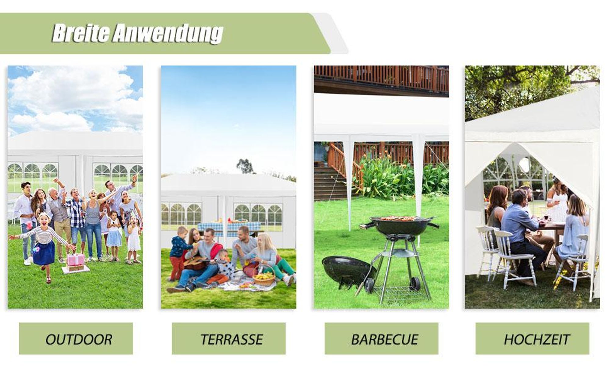 COSTWAY Pavillon 3x6m, Gartenpavillon mit 4 abnehmbaren Seitenwände & Fenstern, Partyzelt, Festzelt, Gartenzelt, für Garten, Party, Hochzeit, Weiß