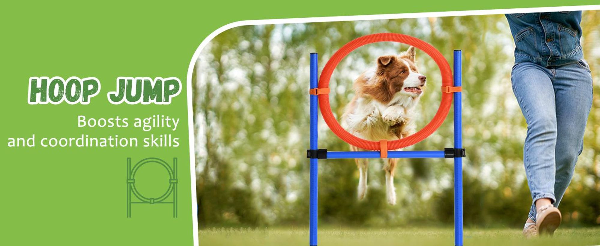 PawHut Dog Agility Training Equipment, zestaw do ćwiczeń agility, zestaw do agility dla psów, slalom z przeszkodami dla psów, 3 w 1, strefa treningowa dla psów, niebiesko-czerwona