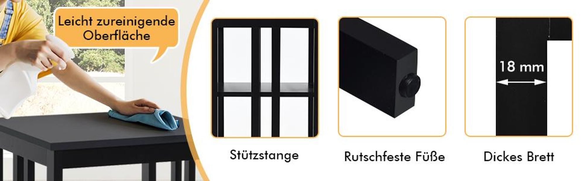 COSTWAY Nachttisch 3 Ebenen, 2er Set Beistelltisch Nachtschrank, Sofatisch Couchtisch für Schlafzimmer, Wohnzimmer 40x40x61cm (II-förmig, Braun)