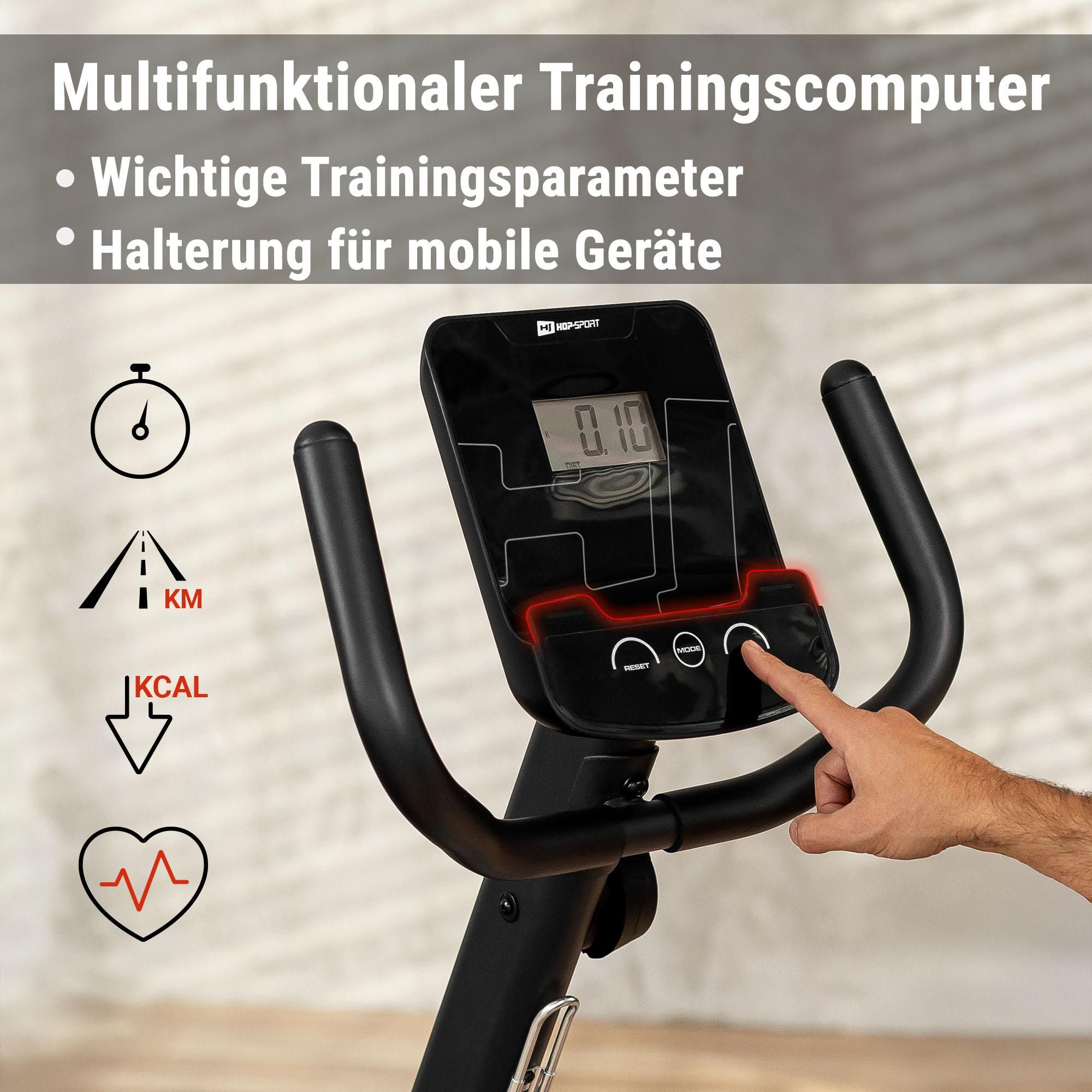 Hop-Sport Liegeergometer HS-060L - Liegeheimtrainer mit Handpulssensoren, 15 kg Schwungmasse, 8  Widerstandsstufen - Sitzergometer für Senioren max. Benutzergewicht 130 kg silber