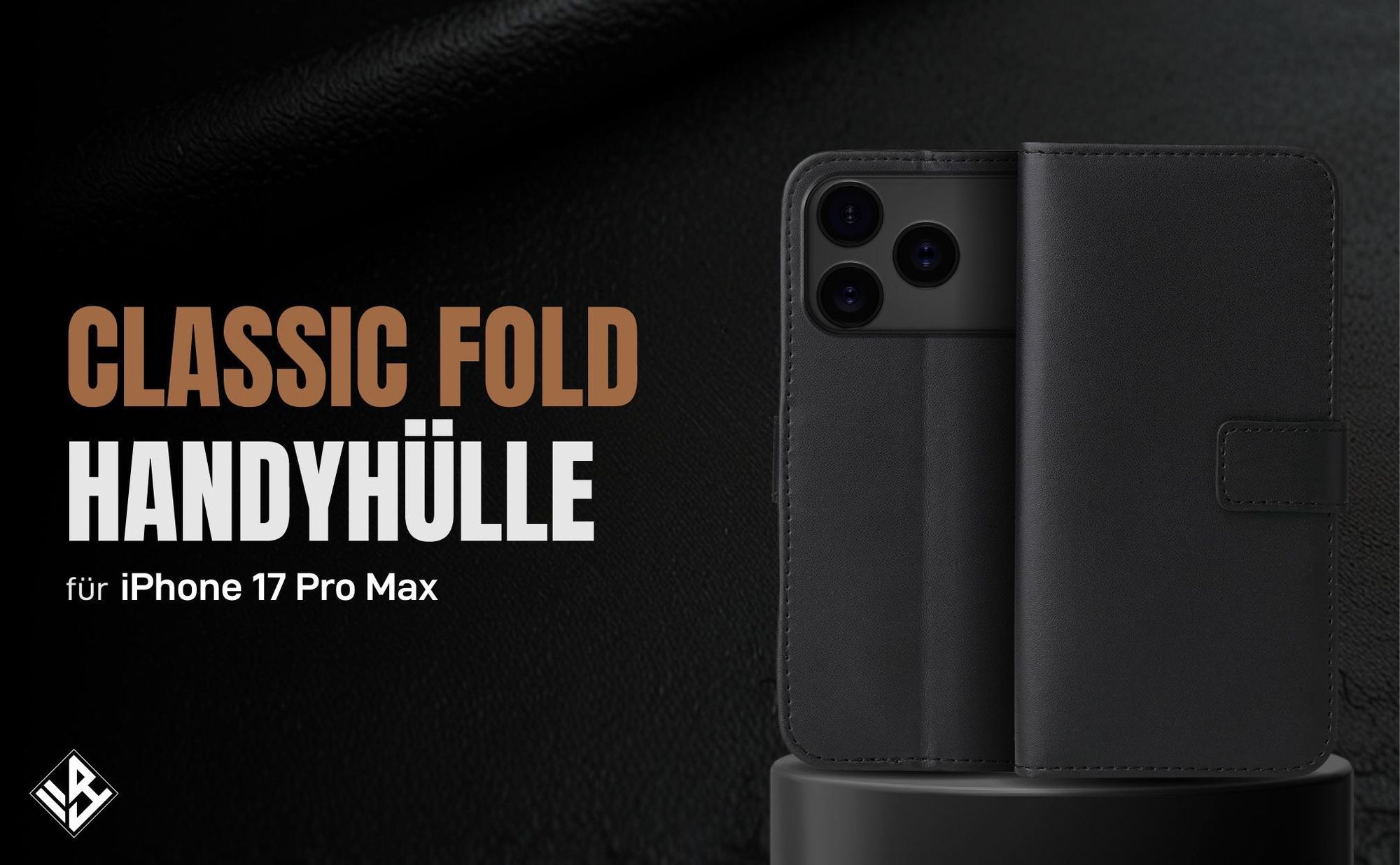 Schwarze Klapphülle für Apple iPhone 17 Pro Max mit Wallet-Funktion