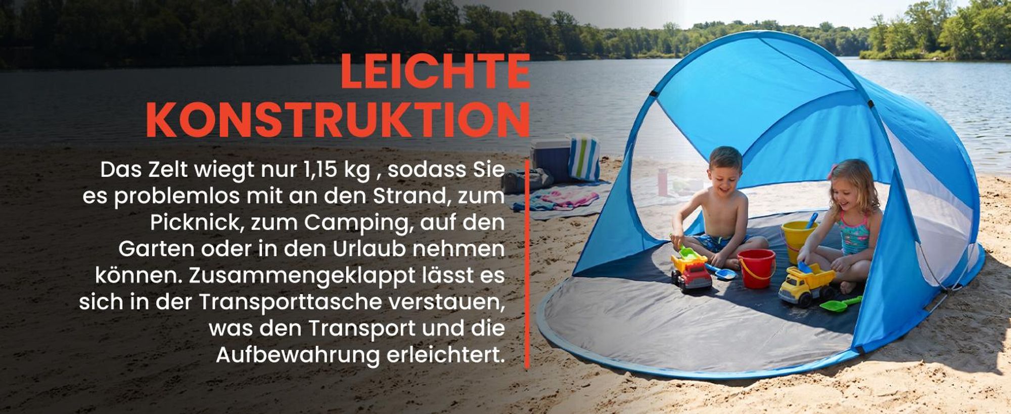 Strandzelt Strandmuschel mit UV Schutz Pop Up Epifit 190x120x90cm mit Tragetasche Blau