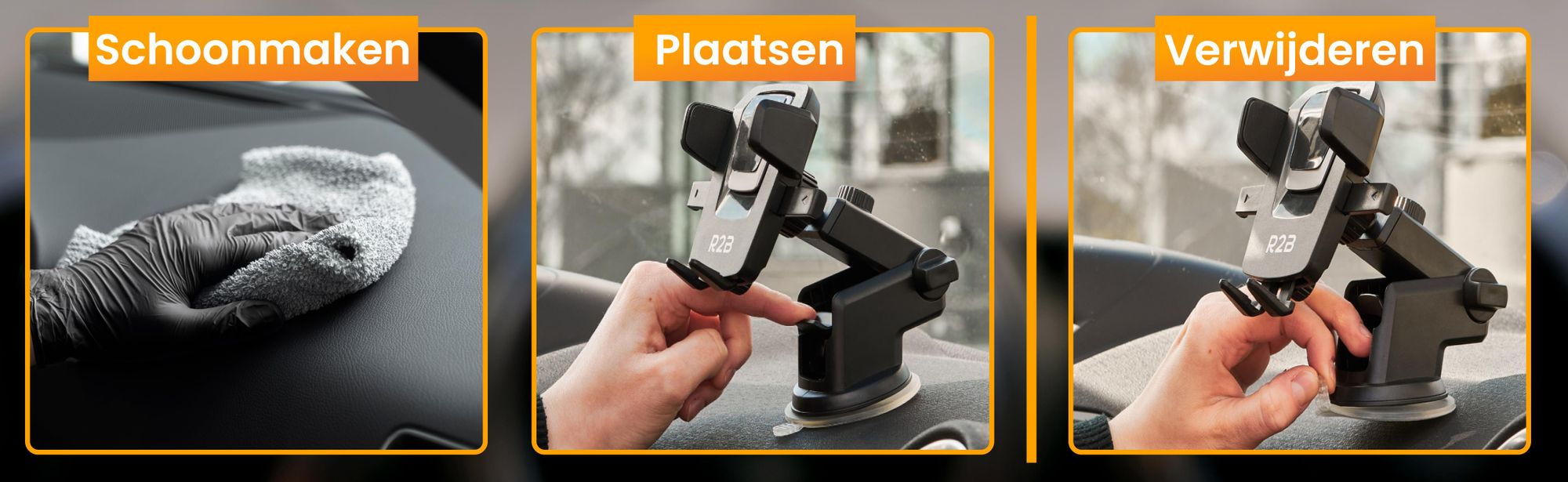 R2B Telefoonhouder Auto met Zuignap – Dashboard & Voorruit