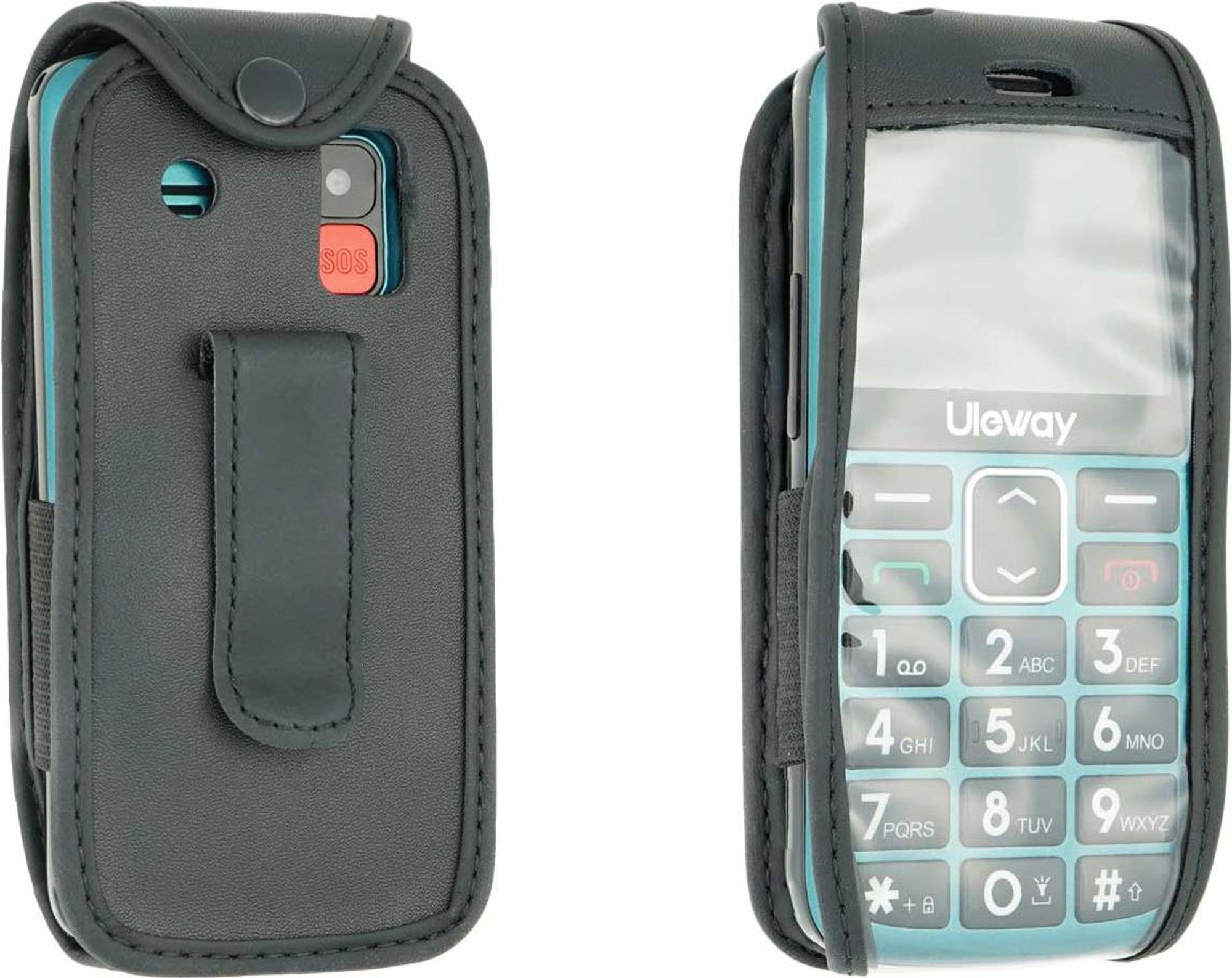 caseroxx Ledertasche mit Gürtelclip kompatibel mit ukuu / Ushining / uleway Seniorenhandy 2,4 Zoll aus Echtleder, Tasche mit Gürtelclip und Sichtfenster Bild 1