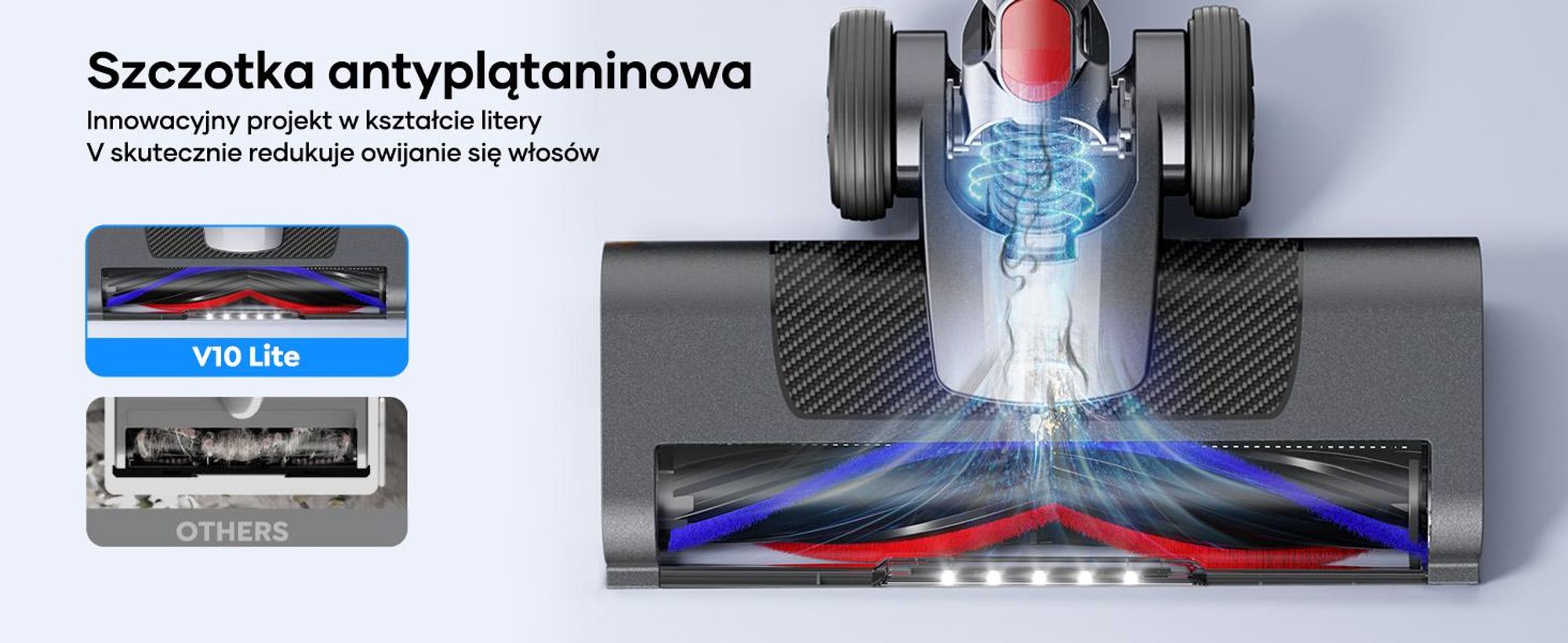 Laresar V10 Lite Odkurzacz bezprzewodowy, 38 000 Pa, czas pracy do 45 minut, wałek zapobiegający plątaniu się włosów, szczotka w kształcie litery V