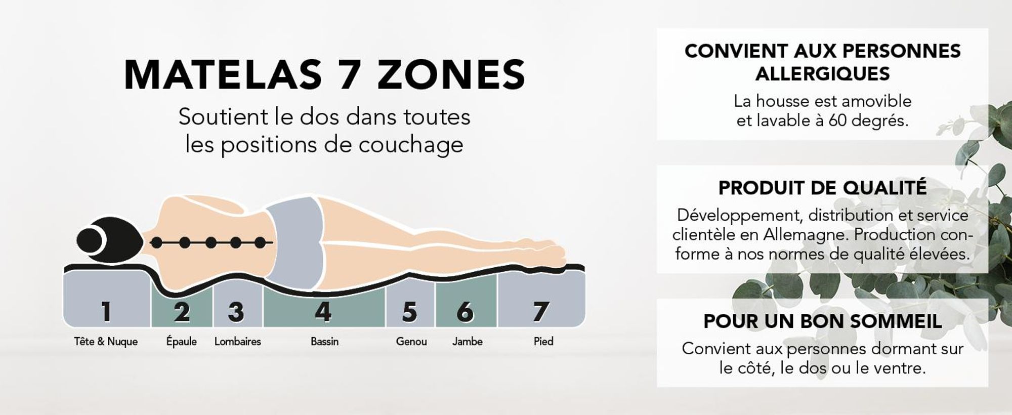 Matelas en mousse froide à élasticité ponctuelle | 180 x 200 cm | 11cm | H3 | XDREAM Pure