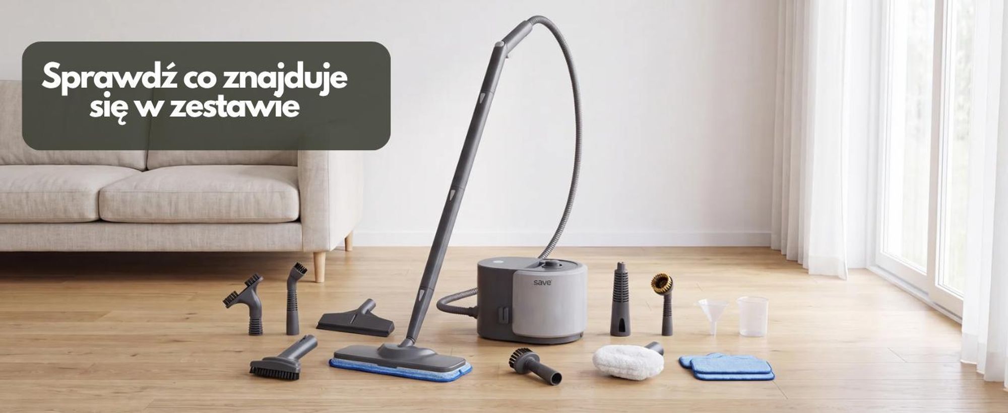 Mop Parowy myjka parowa MOCNA do podłóg okien płytek 2000 W zestaw do domu