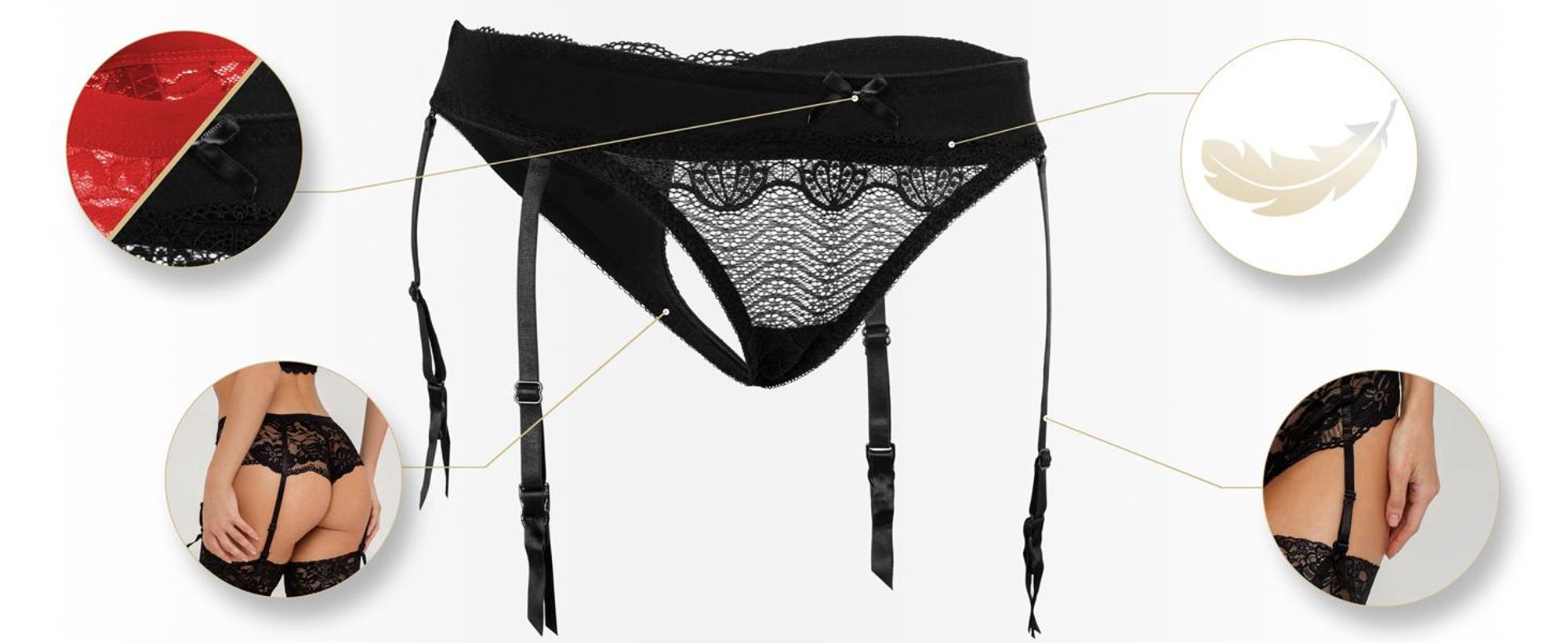 Fabio Farini - 3 Stück y Strapse Panty für Frauen - Damen Strumpfhalter Höschen mit Strumpfhalter und Spitze
