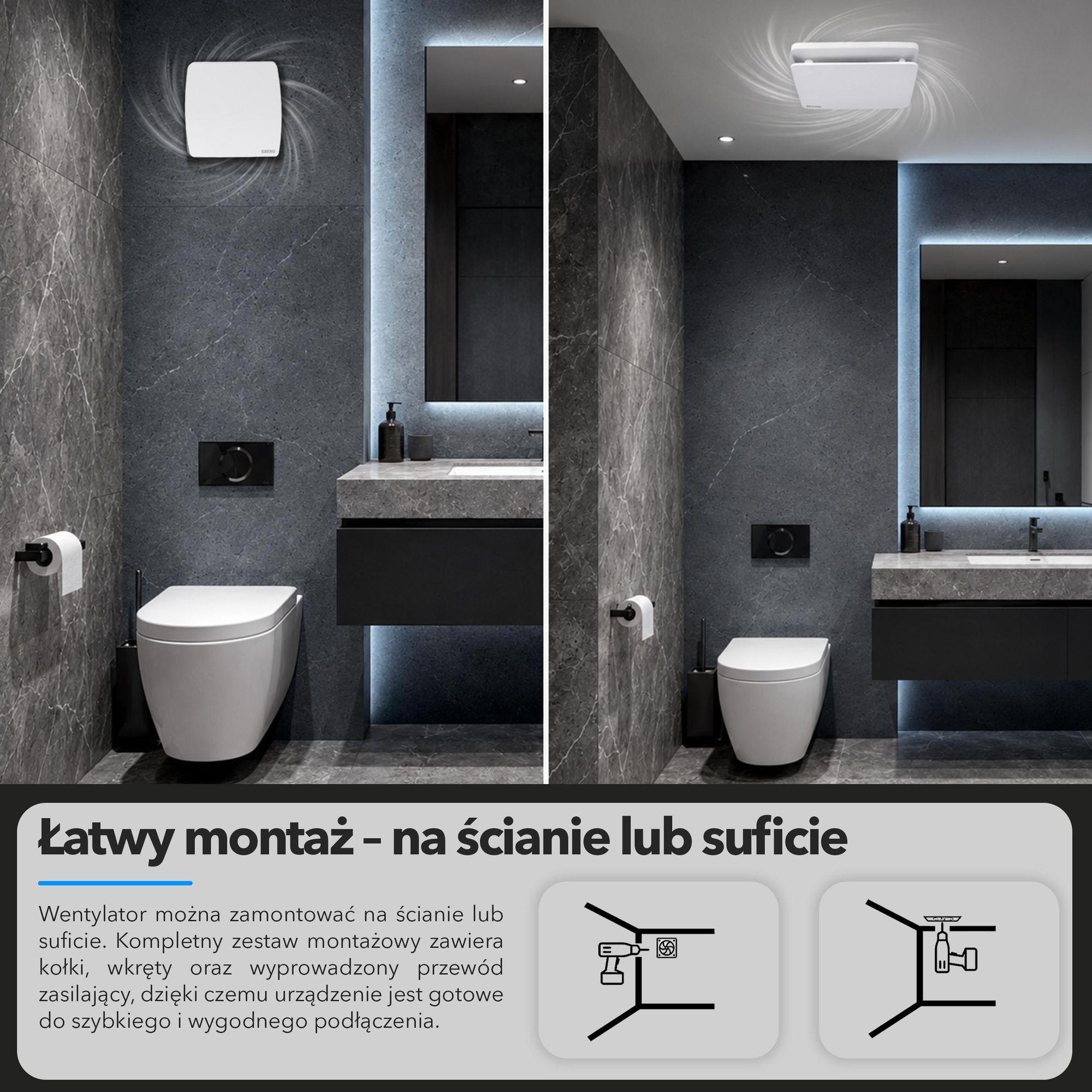 EBERG AXI 150 Wentylator Łazienkowy 150 mm Klapa Zwrotna Biały