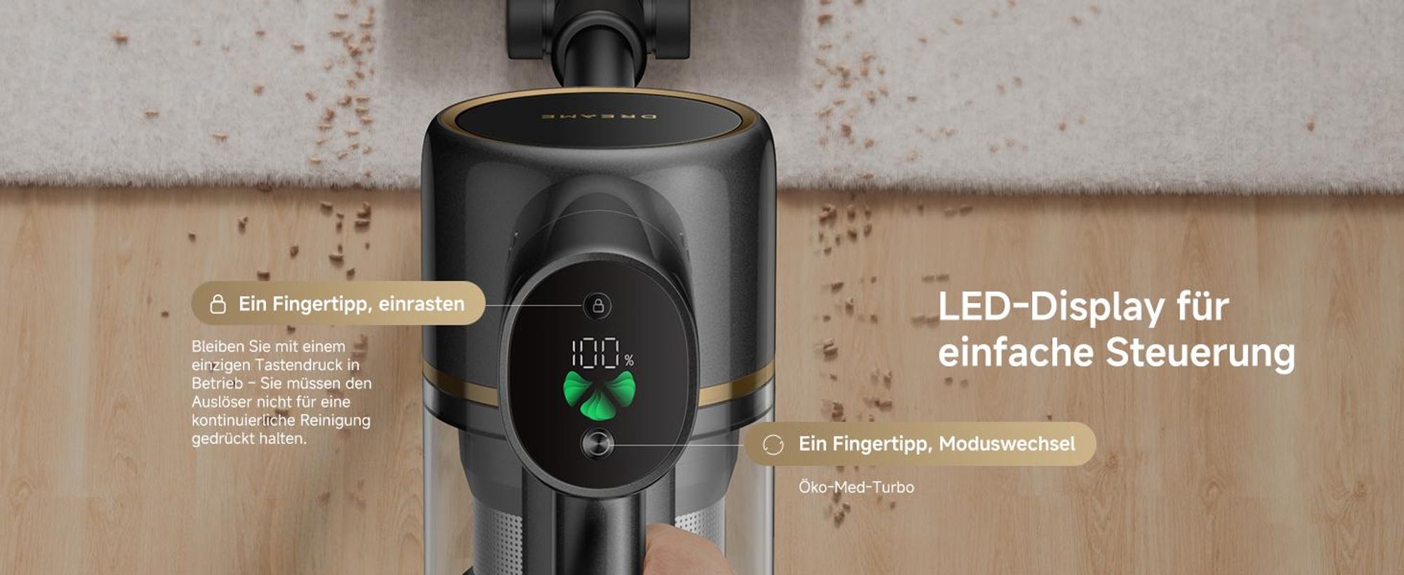 Dreame R20SE-A Akku Handstaubsauger,20KPa＆150AW Saugkraft,Schmutzentsorgung,0 Tangle Bürste,5-schichtiger Filter,Handstaubsauger,LED,90Min,App,Schwarz
