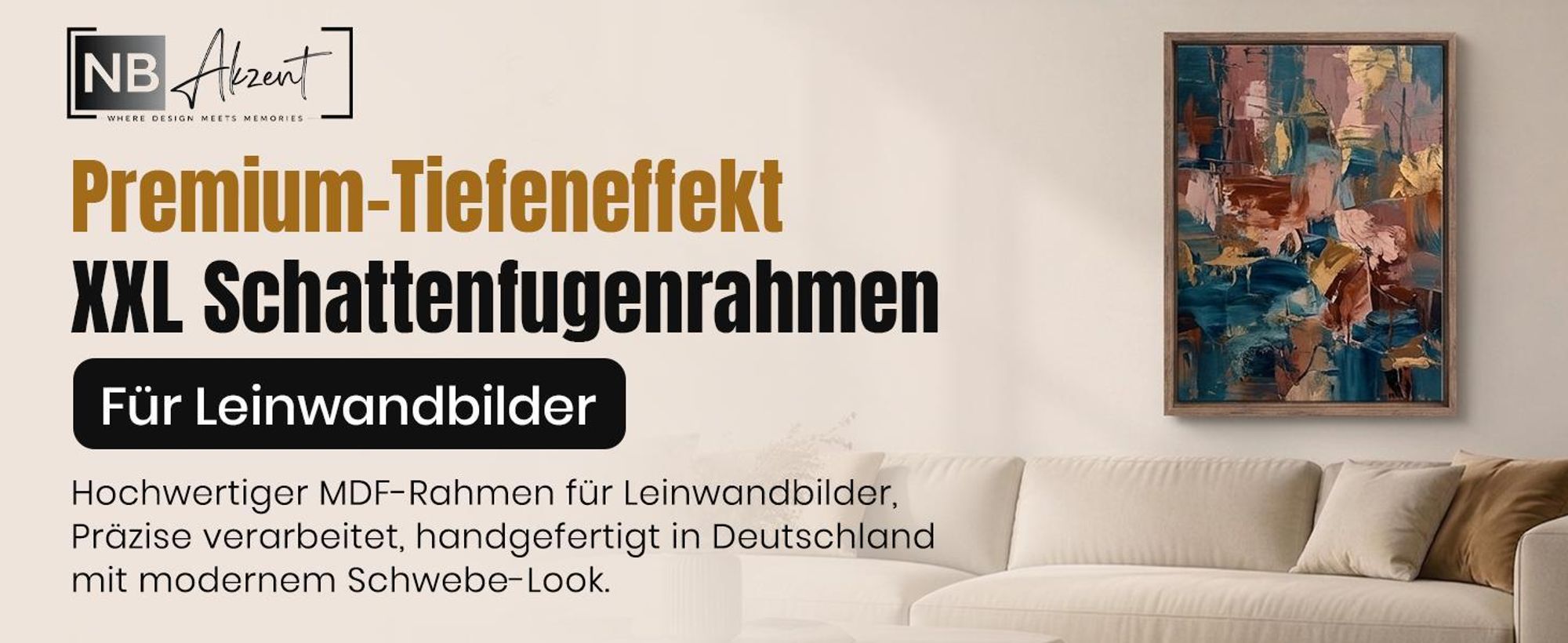 Monframe Schattenfugenrahmen XXL 80x100 cm - Sonoma Eiche - Leerrahmen mit Tiefeneffekt aus MDF Holz in zerlegter Form - für Leinwandbilder auf Keilrahmen