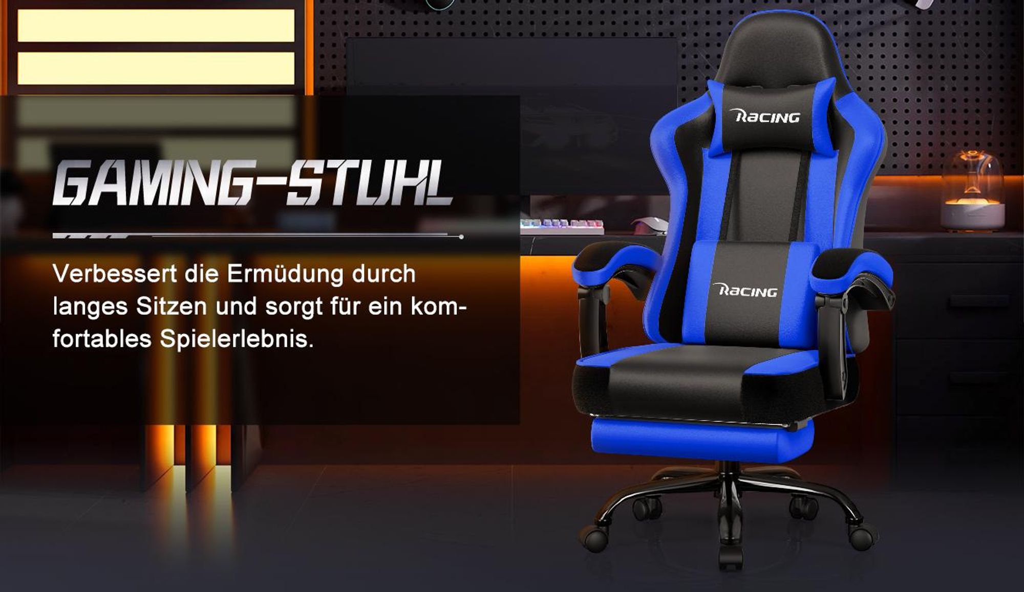 Adormii Gaming Stuhl, Ergonomischer Gaming Sessel, Schreibtischstuhl, Gamingstuhl mit Fußstütze, verstellbare Rückenlehne, Gaming stuhl 150 kg