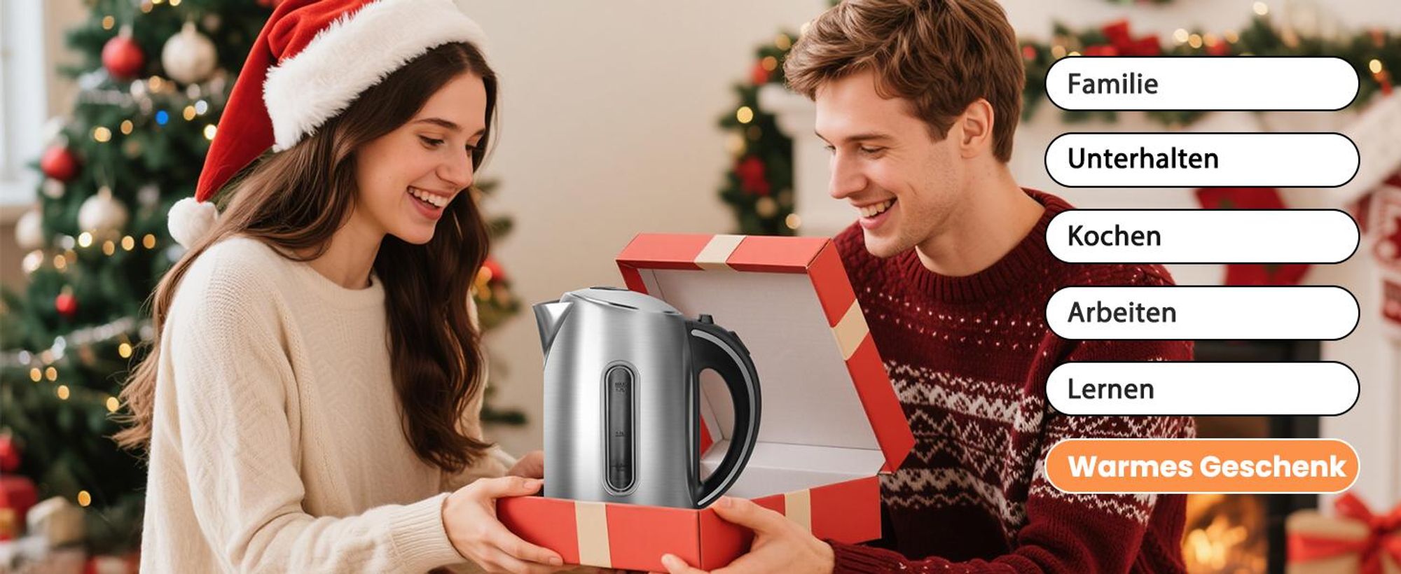 Aigostar - Wasserkocher Edelstahl 1,7L, 2200W, mit Kalkfilter, LED Beleuchtung, Mit Wasserstandsanzeige, Schnelles Kochen, Abschaltautomatik, BPA frei