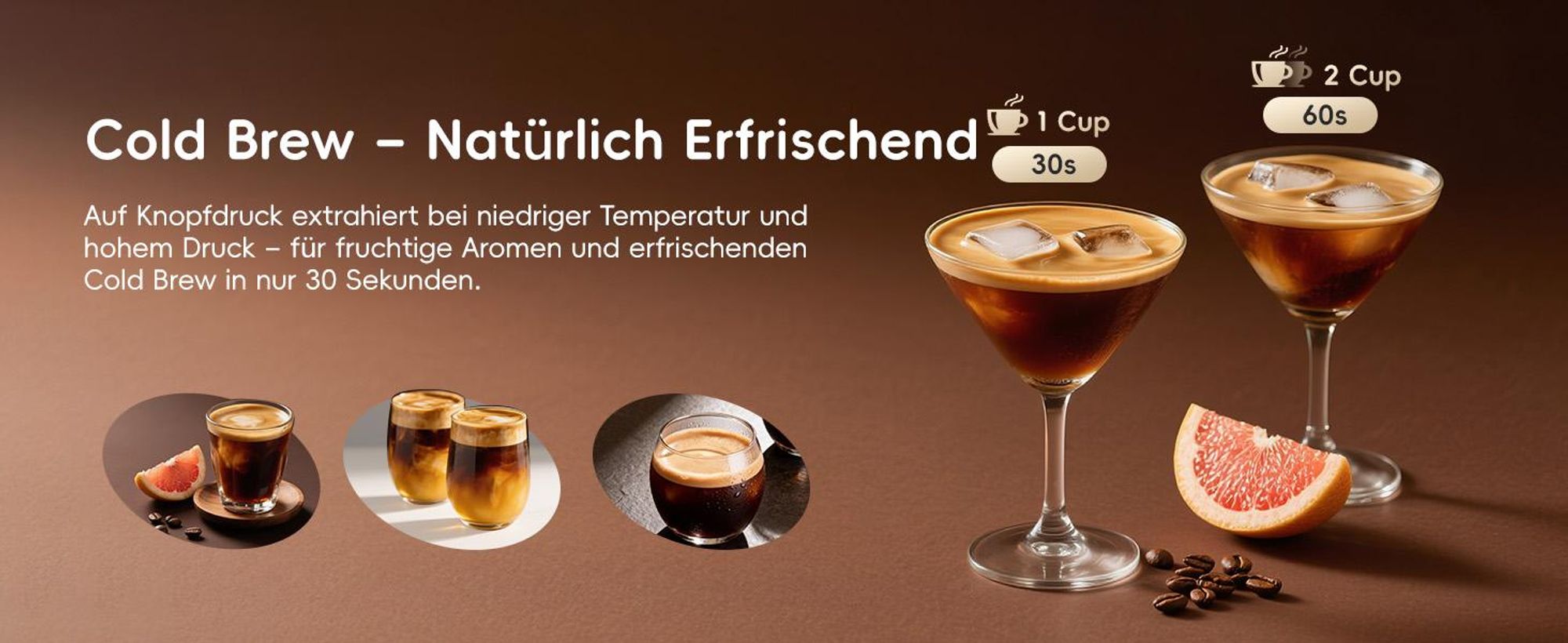 ecozy Espressomaschine mit Milchaufschäumer, 4-in-1 Siebträgermaschine für Espresso, Cold Brew, Over Ice, Kaffee, Latte, Touchscreen, Selbstreinigung