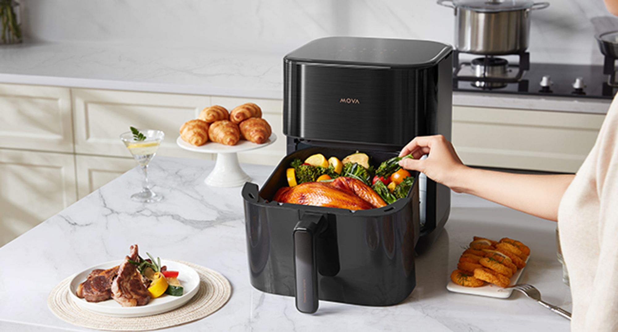 MOVA AeroChef FD10 Pro Heißluftfritteuse, 6L große ölfreie Fritteuse mit Warmluftzirkulation, schnelles knuspriges Garen, Innenraum aus Metall