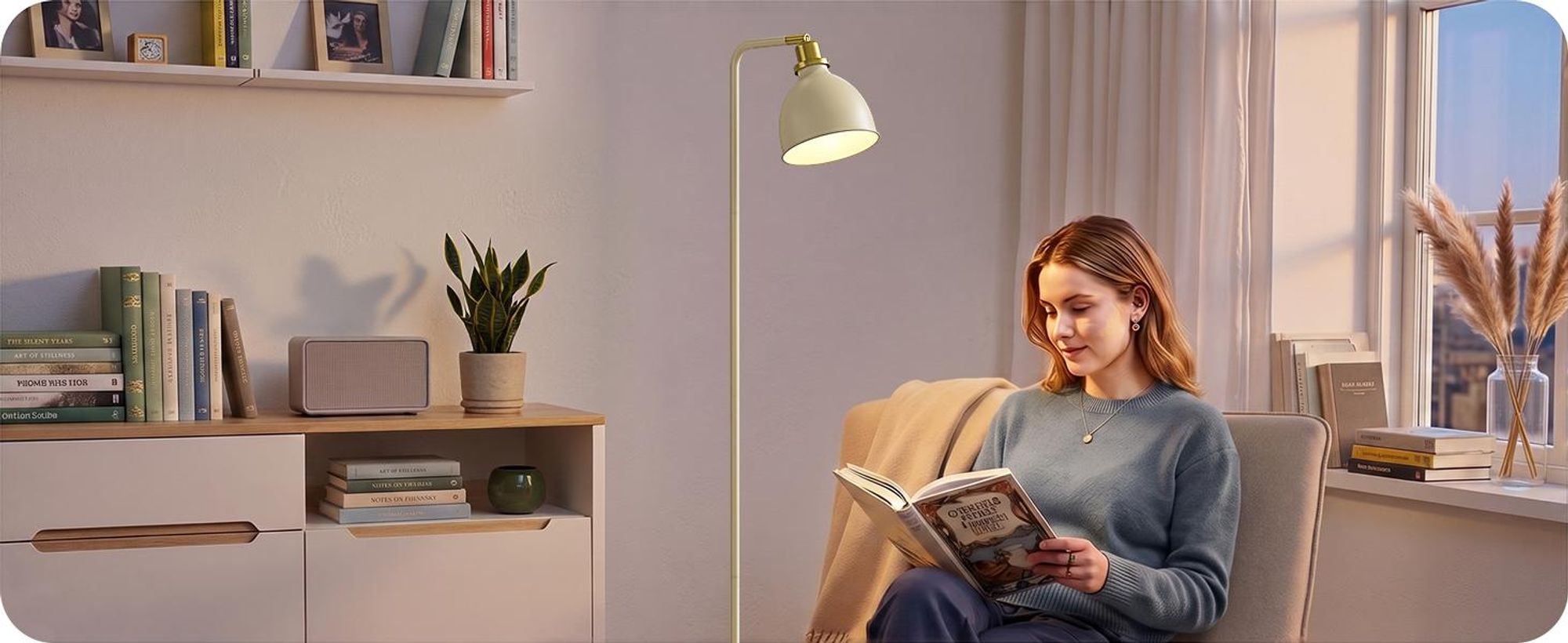 EDISHINE Stehlampe Industriell, Verstellbarer Kopf, Inkl. LED, Cremeweiß mit Metall-Lampenschirm, E27-Fassung, 2700 K Warmweiß, Leselampe