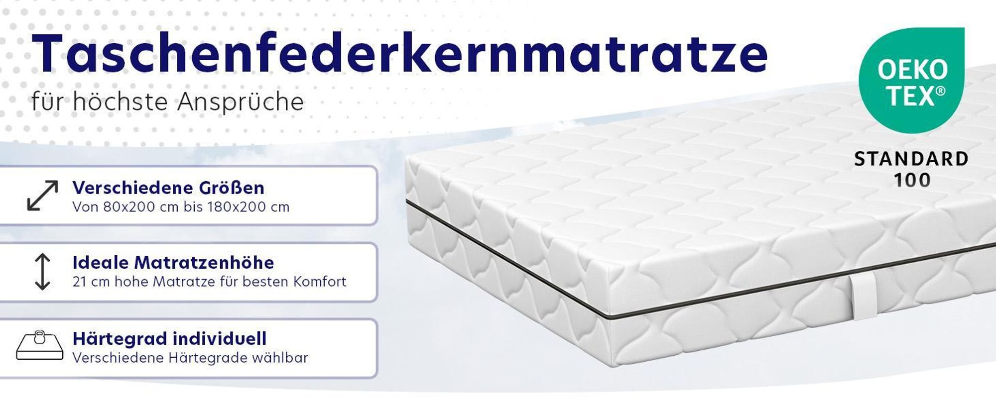 Taschenfederkernmatratze 140x200 cm | Höhe 21 cm | Härtegrad H4 | 7-Zonen-System für ergonomisches Liegen | Träumegut24