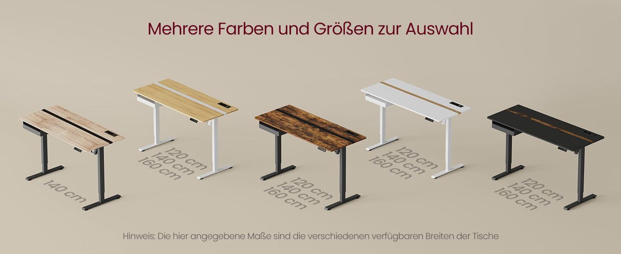 VASAGLE Höhenverstellbarer Schreibtisch elektrisch, mit Steckdose und Schublade, 70 x 160 cm Memory-Funktion, wolkenweiß-goldeichenfarben