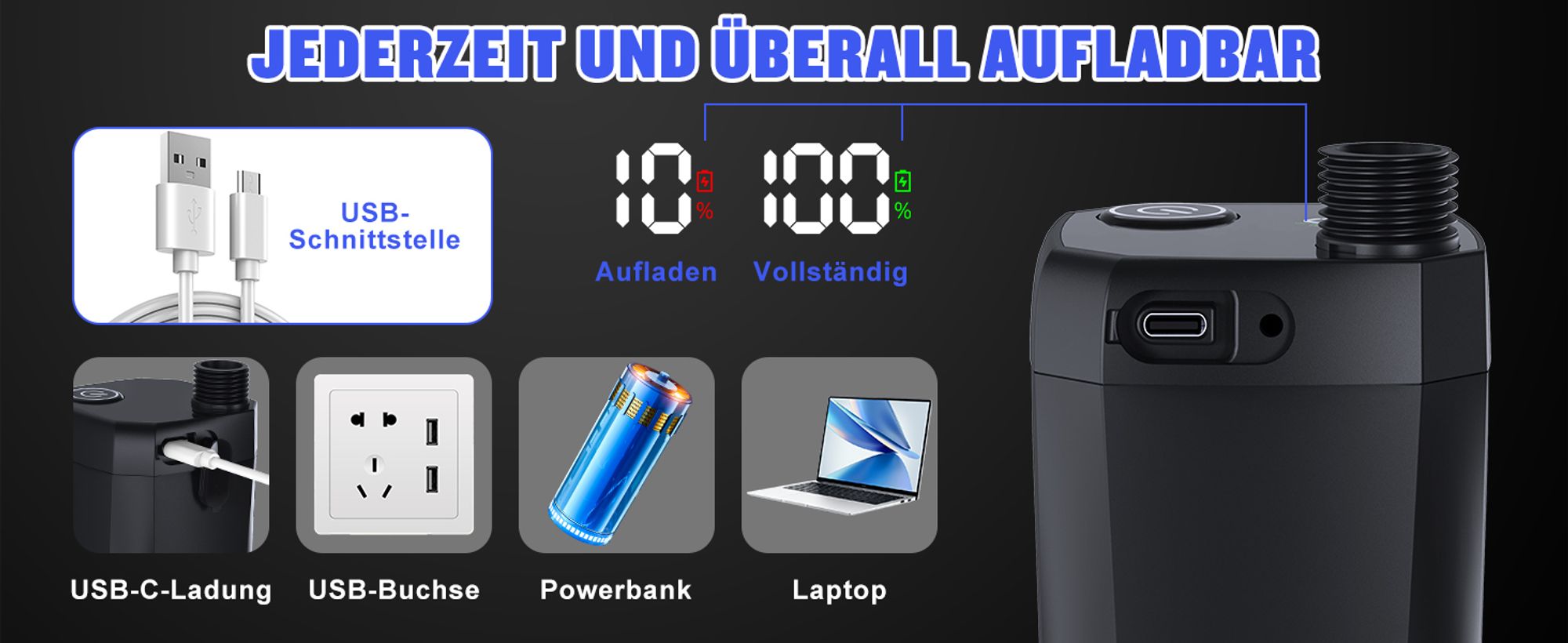 Tragbare Campingdusche,[6000 mAh] ,Pump- und Temperaturanzeige,mit Duschkopf und 2 m Schlauch für Garten, Waschen des Autos, Strand, Camping, Haustier