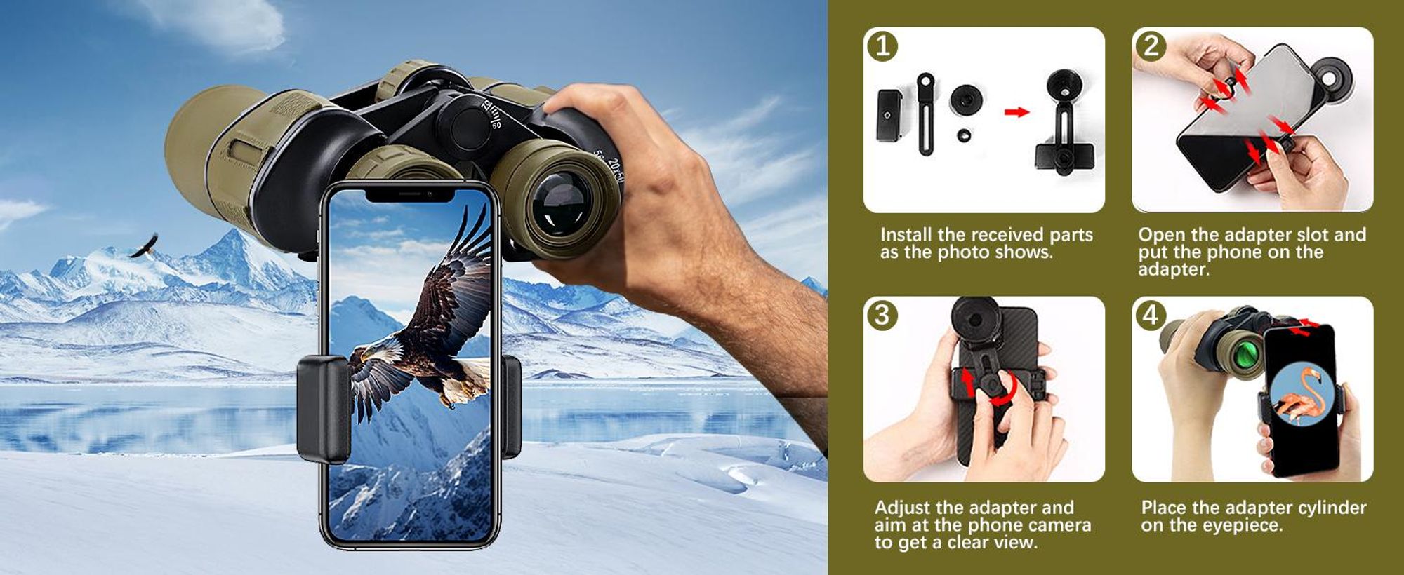 Fernglas, 20x50 HD Ferngläser, Jagdfernglas, Wanderfernglas, Hochauflösendes Teleskop, mit Smartphone Adapte, für Jagd, Vogelbeobachtung, Fußballspiel